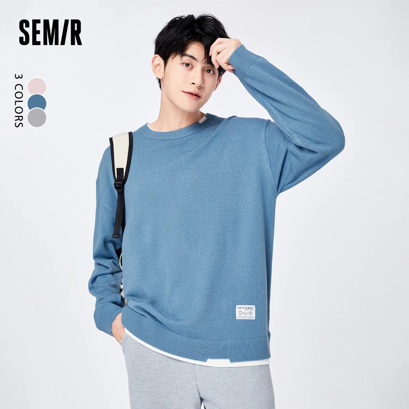 森马男毛衣宽松简约日系慵懒感设计感假两件上衣潮流舒适百搭宽松