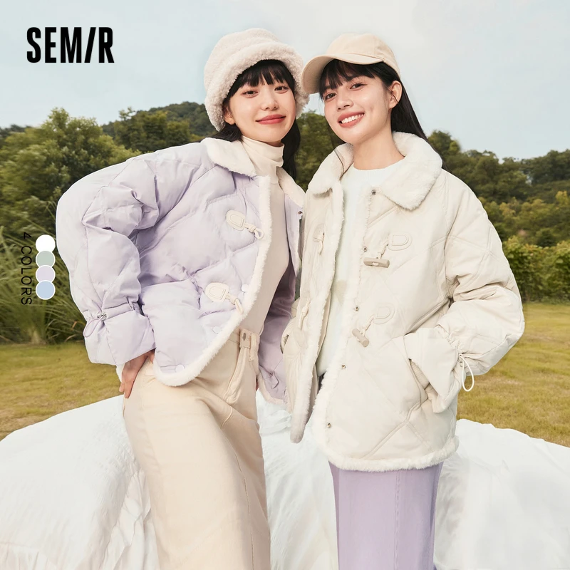 森马女棉服菱形格仿兔毛毛领文艺小心机宽松厚款10-7722112802