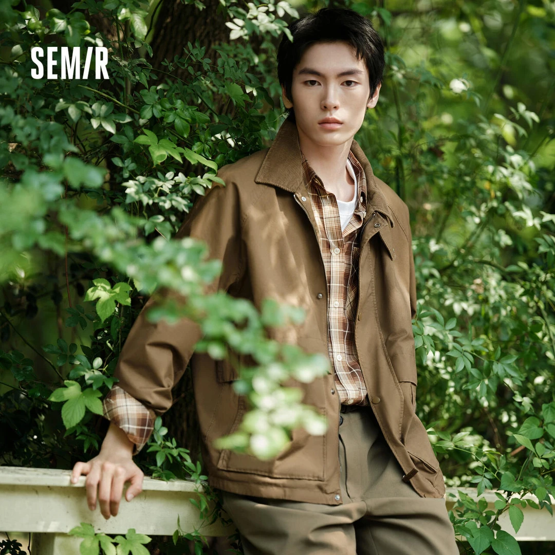 森马外套男新款大口袋工装夹克拼接上衣灯芯绒翻领底特律百搭潮流