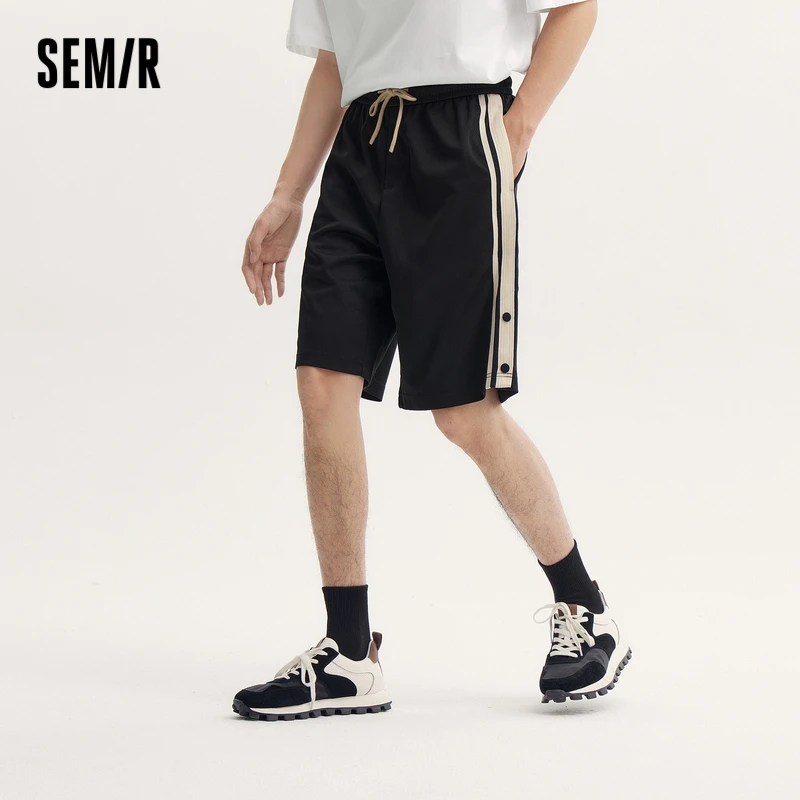 森马休闲中裤男夏季松紧腰直筒针织运动慢跑短裤时尚潮流撞色百搭