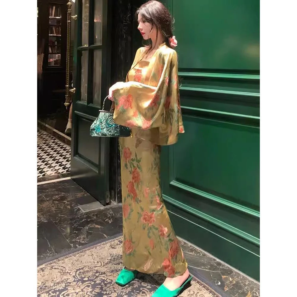 【贵妃醉酒】新中式国风小众高端精致气质复古开衫搭印花吊带长裙