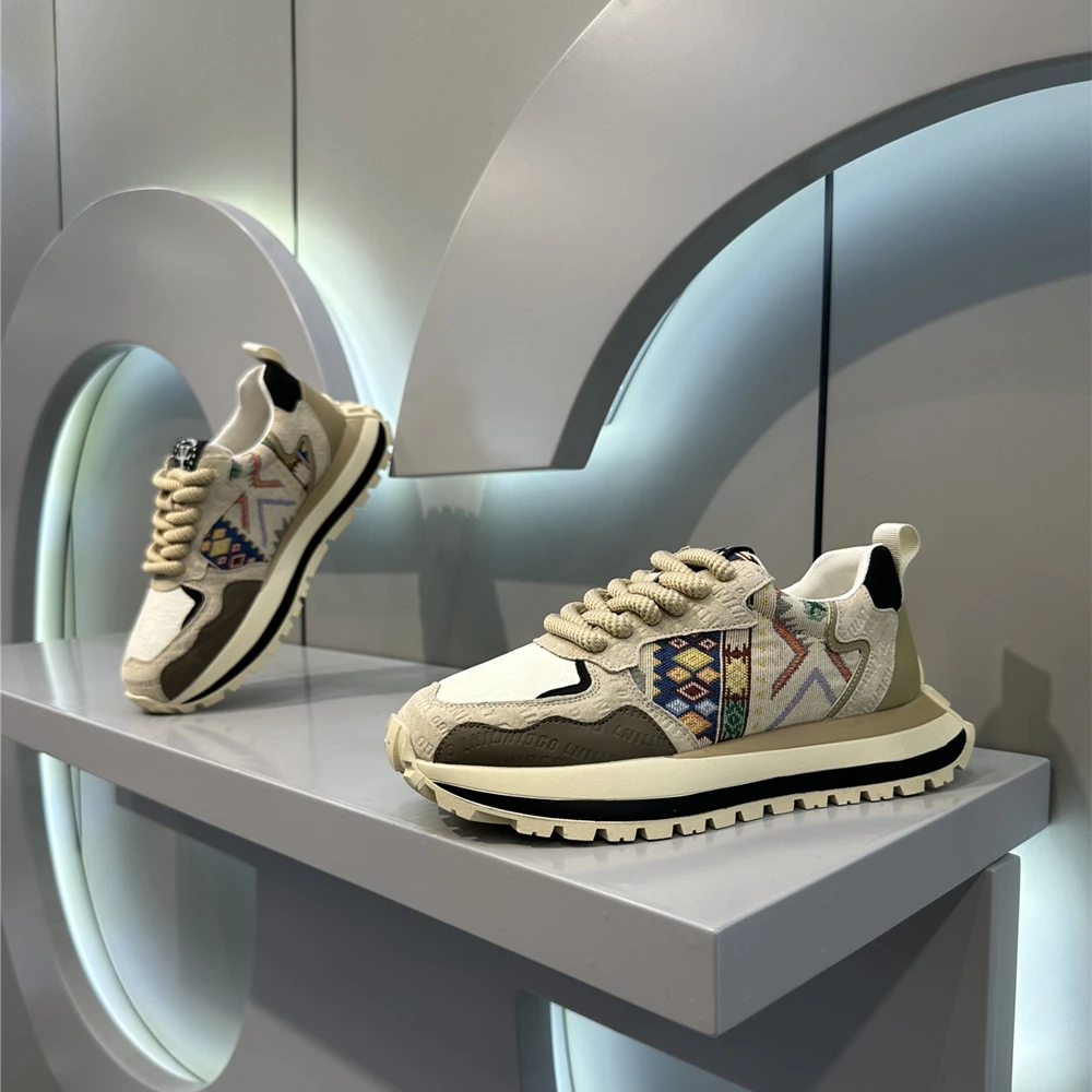 2024秋款上新时尚厚底低帮休闲鞋舒适百搭潮流拼色男士运动潮鞋子