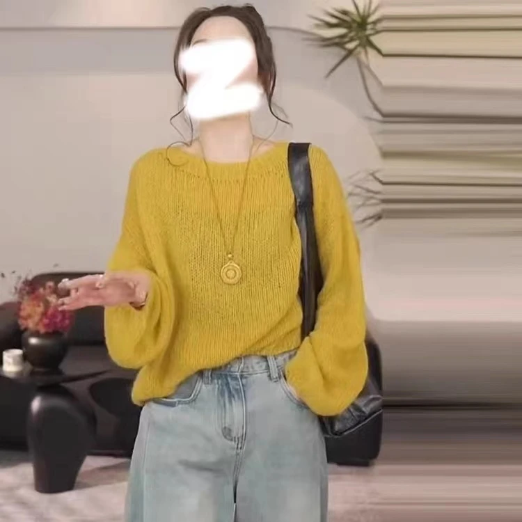 欧货马海毛早春2024年新款针织宽松气质慵懒风显瘦百搭温柔灯笼袖