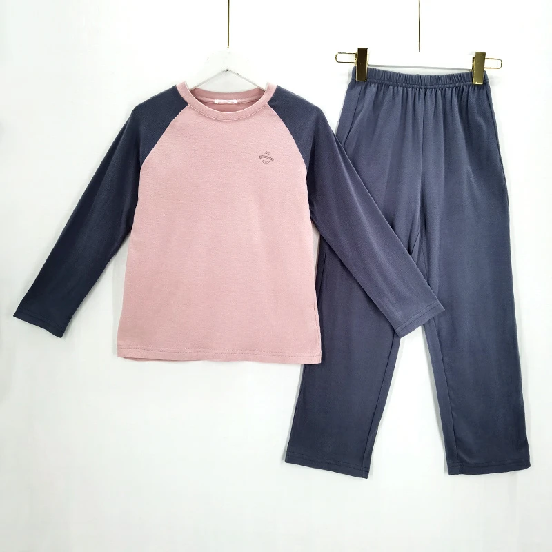 E022【工厂直销】女童圆领插肩袖家居服秋冬季儿童保暖时尚拼接睡衣