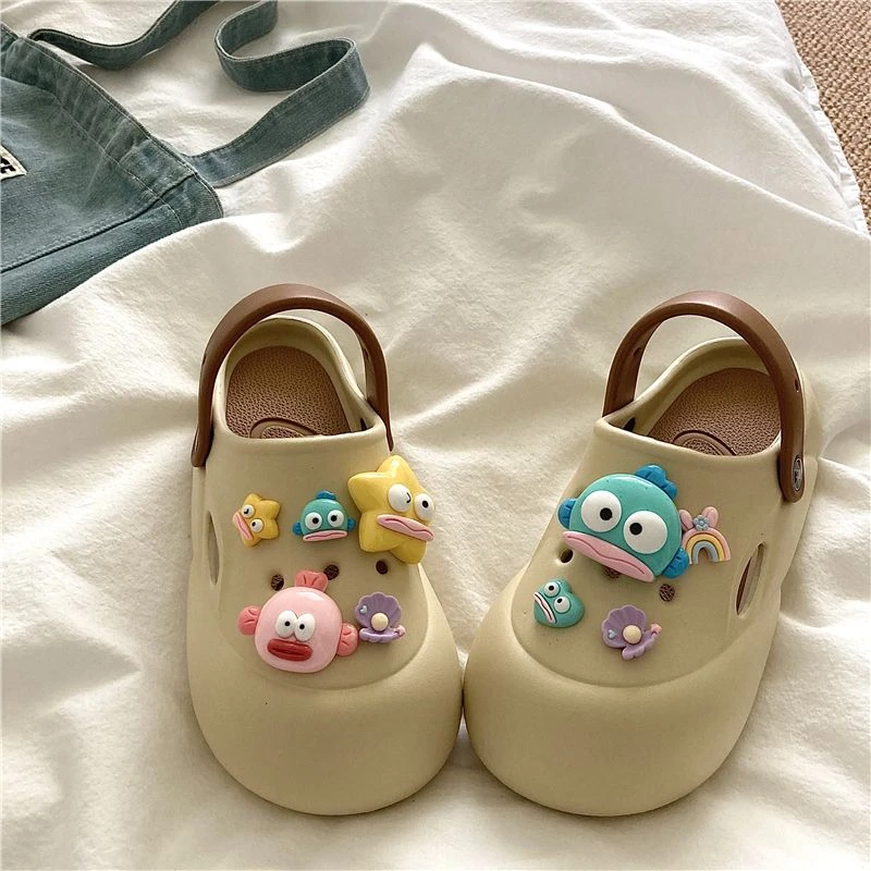 夏季网红时尚搞笑小丑鱼原创diy卡通厚底软底防滑增高洞洞鞋女