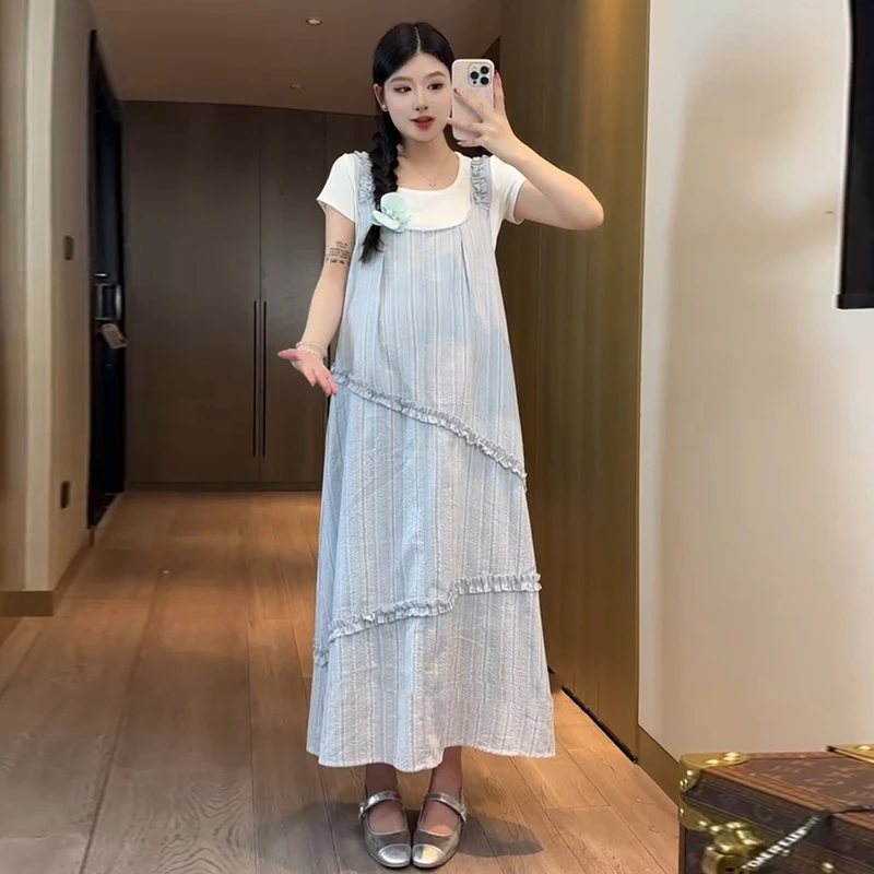 时髦孕妇夏季新款时尚洋气夏装背带裙子宽松大码夏天网红款连衣裙