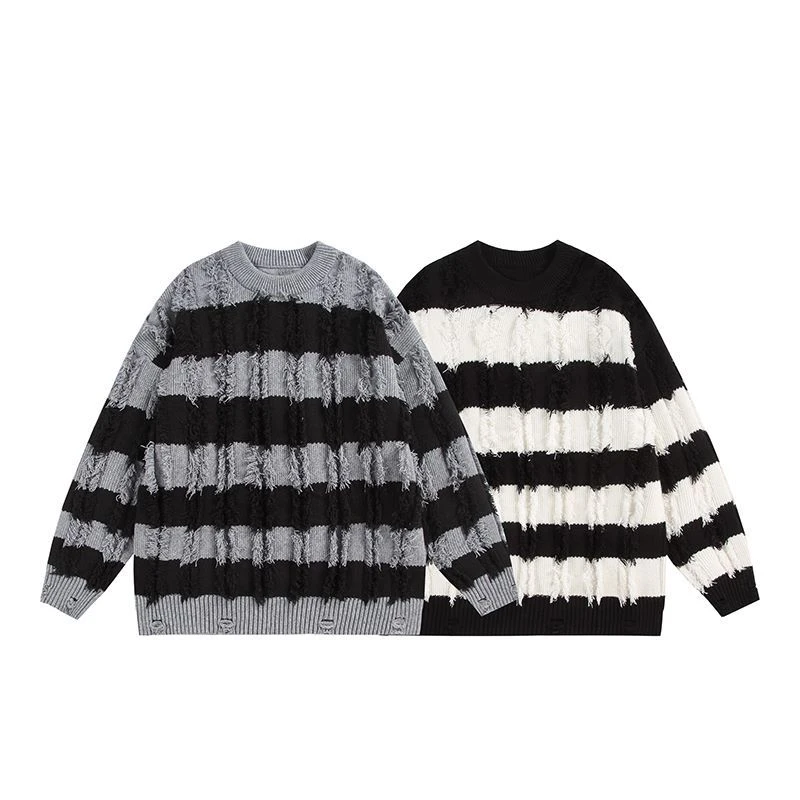 MaoQiaoYi个性黑白条纹毛衣慵懒感简约百搭休闲个性【H】MY36079
