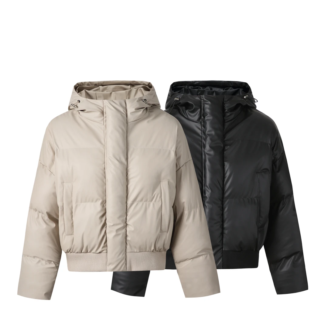 PU皮连帽棉服宽松短款时尚休闲百搭情侣潮流保暖冬季【H】M24244