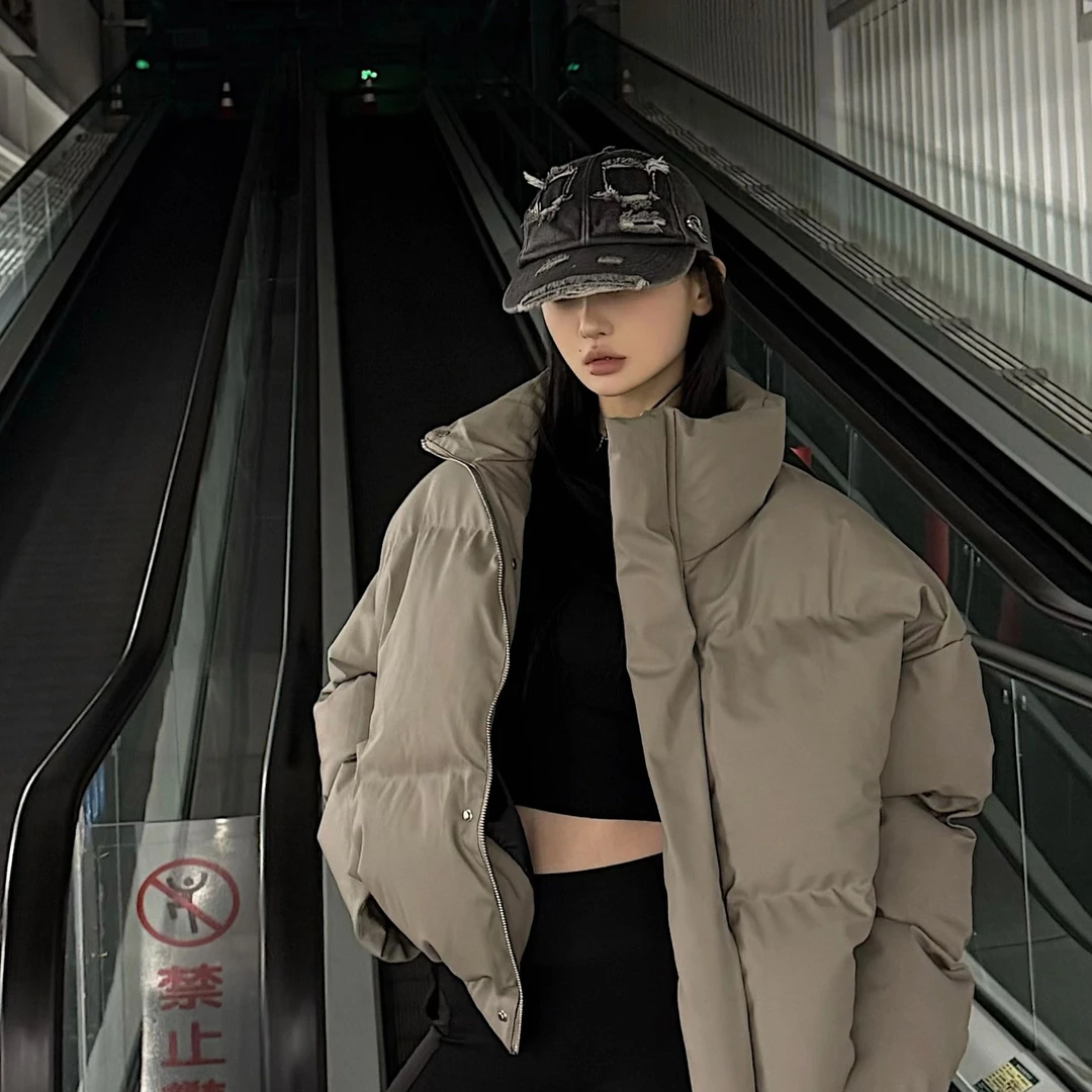 MaoQiaoYi立领短款pu棉服宽松时尚休闲百搭情侣潮流保暖【L】M90