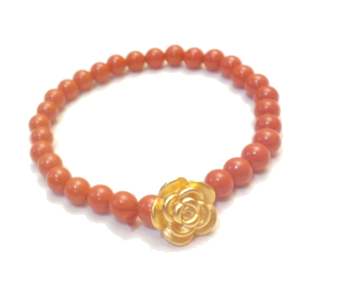 中熙黄金 4m圆珠配足金999玫瑰花手链