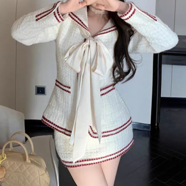 套装上衣开衫小香风学院风日系秋冬海军领显瘦长袖白色针织jk甜美