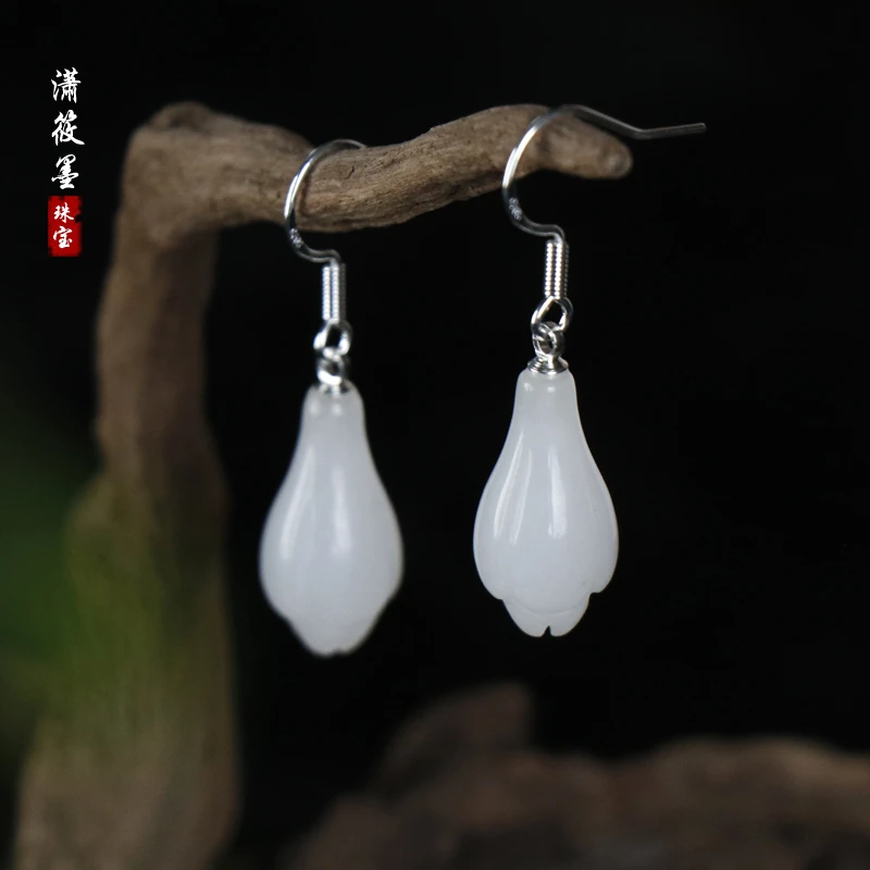 玉兰花耳坠女花朵天然金丝玉耳环古风配汉服中国风耳饰