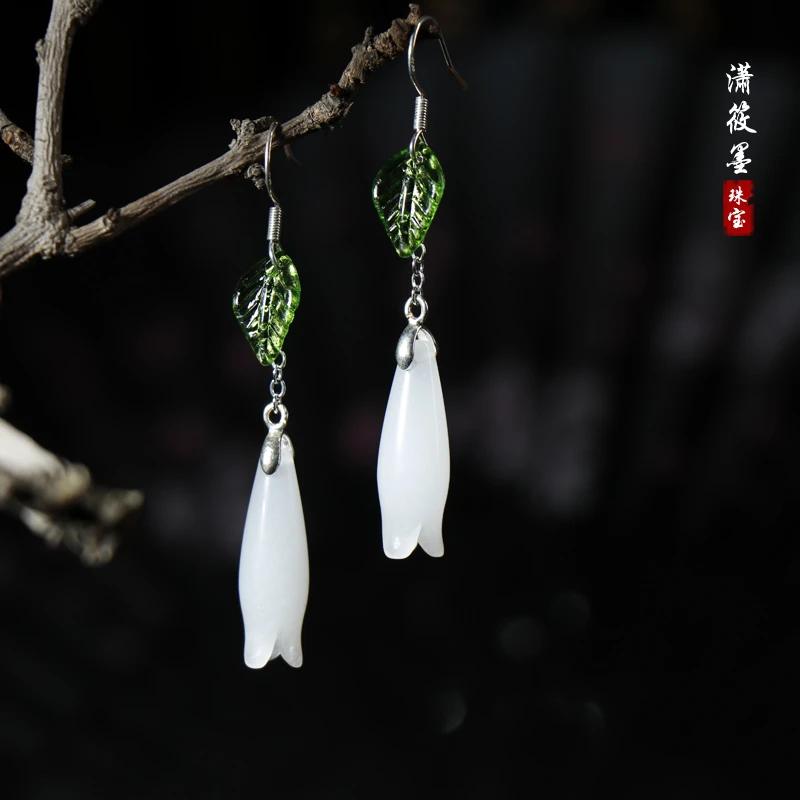 金丝玉玉兰花古风气质耳饰耳坠
