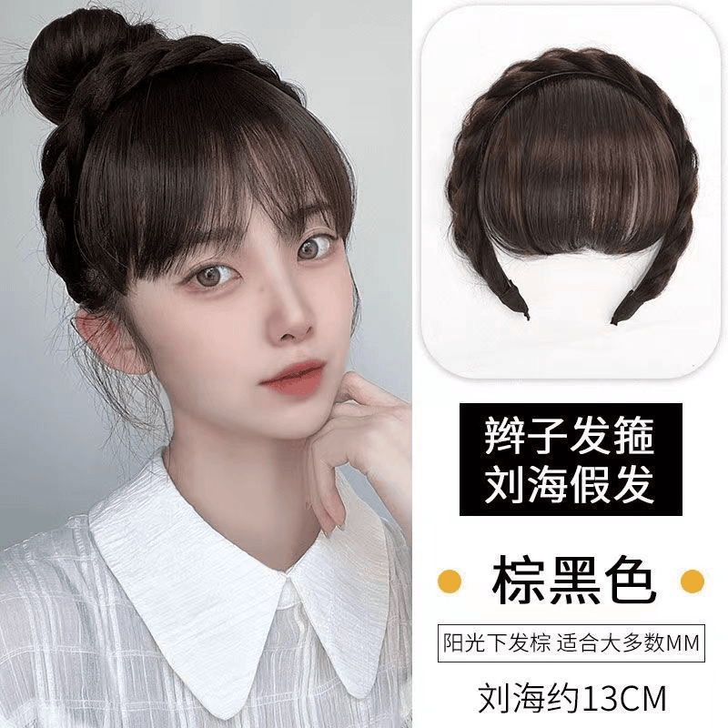 发箍刘海凌乱自然韩式甜美浅棕色手工鱼骨辫假发箍女高颅顶神器遮