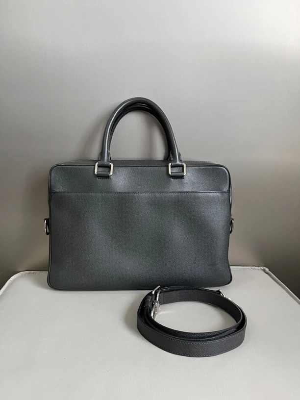 95新 LouisVuitton/路易威登 lv黑色全皮手提公文包单肩斜挎包
