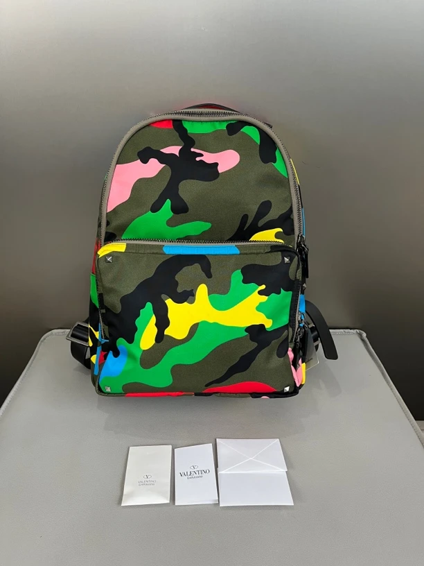 95新 Valentino/华伦天奴 尼龙帆布迷彩限量版双肩包背包男包