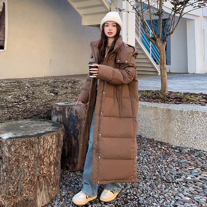 A10#喜马拉雅鹅绒服女2024新款韩版加厚简约休闲长款过膝连帽外套