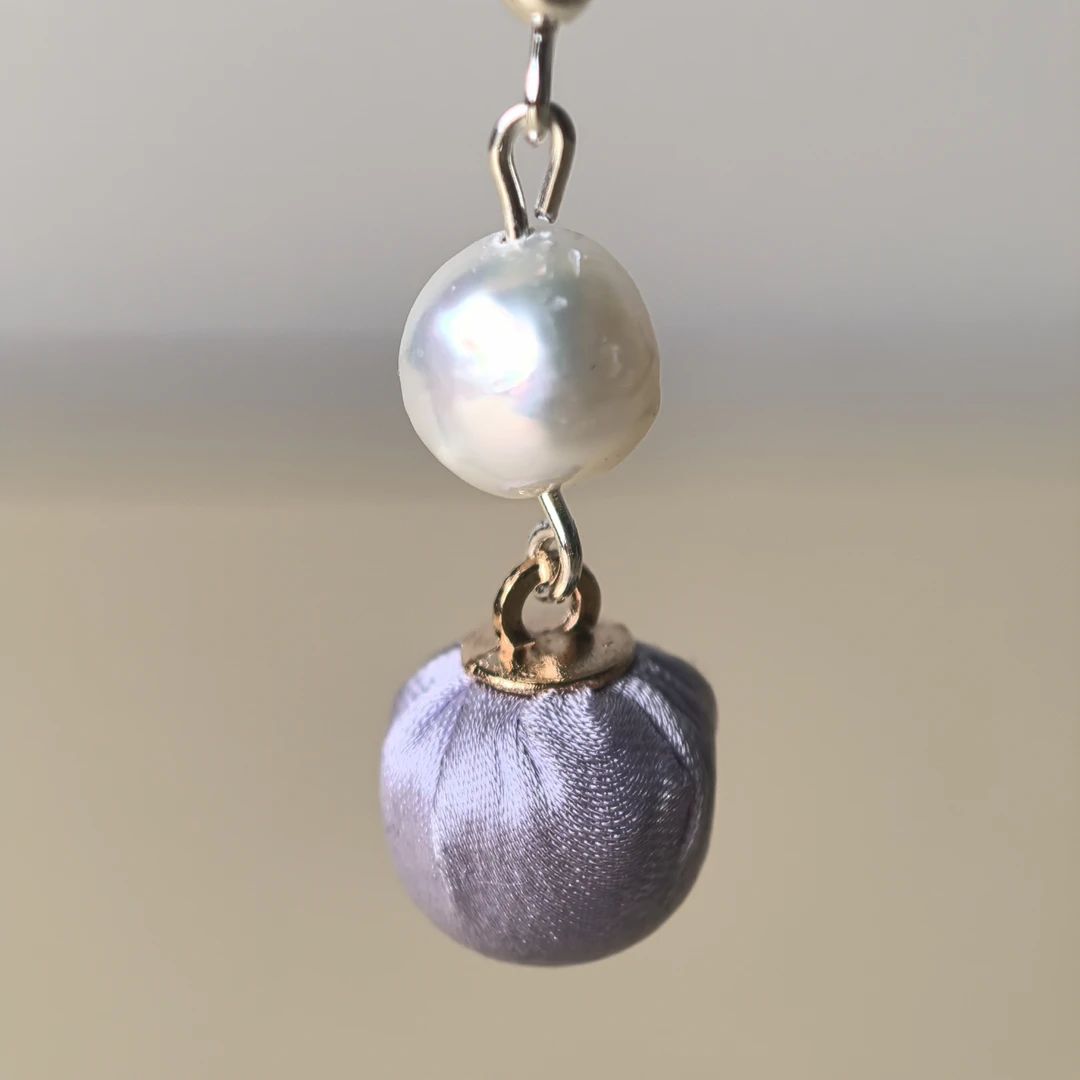 合金真丝耳饰 桑蚕丝巴洛克国风百搭耳饰耳环新中式中国风珍珠