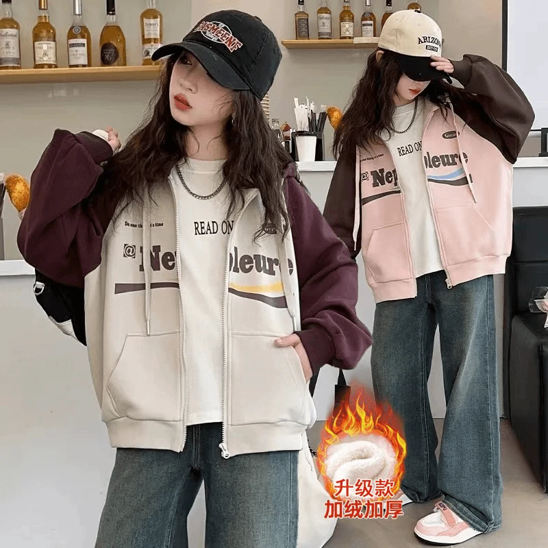 加绒-女童外套秋冬款2024新款大童洋气棒球服秋装上衣儿童夹克潮