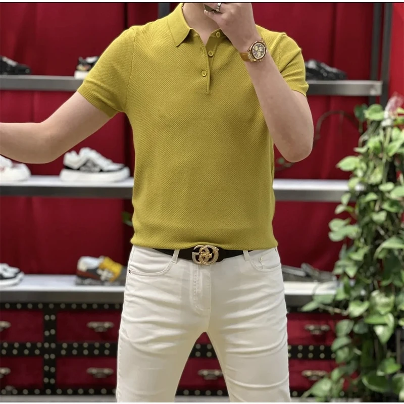 冰丝短袖t恤男伊力特POLO衫针织2023新款夏季个性纯色简约翻领潮
