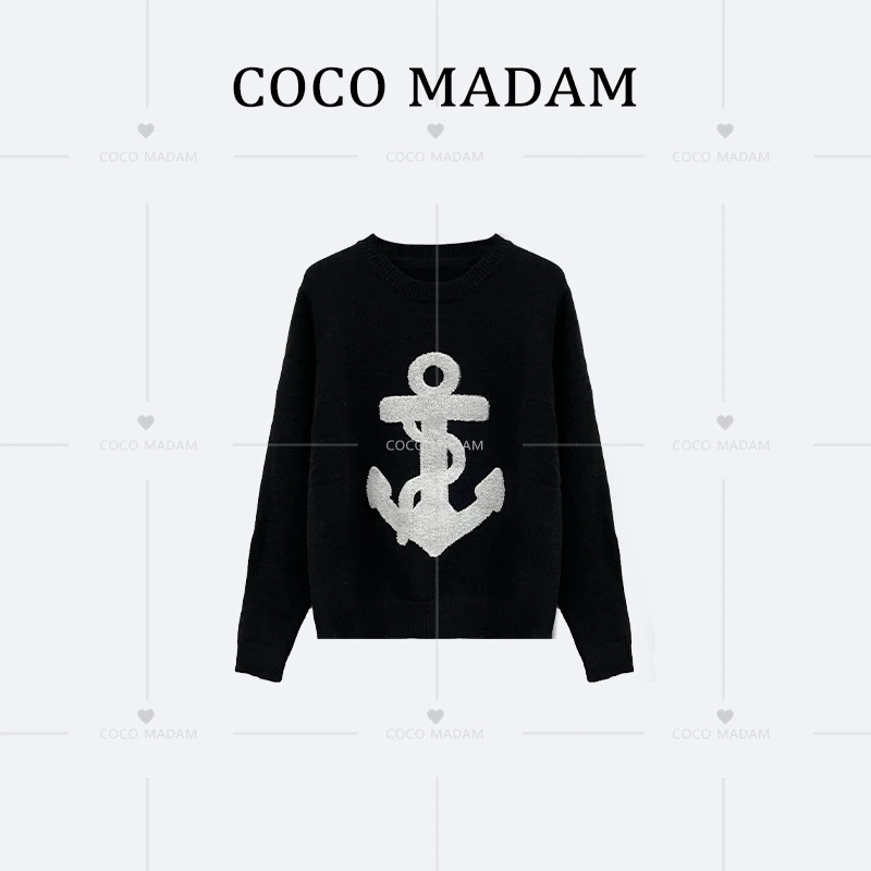 ANNI · Ani-A127【船.矛】套头印花长袖圆领毛衣
