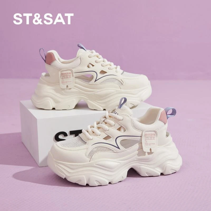 星期六镂空老爹鞋女2024夏季网面休闲鞋百搭透气网鞋厚底凉鞋女