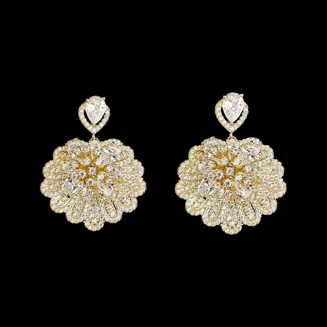 铜合金锆石耳饰 [B004]立体耳饰欧美重工设计气质耳环 密镶耳钉