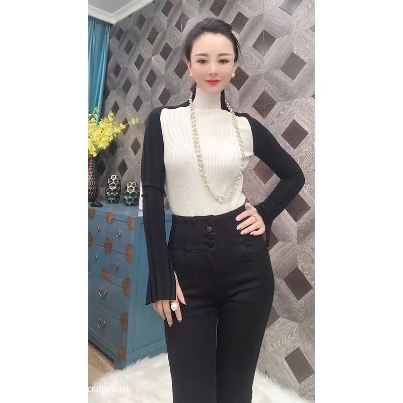 【RZ】牛仔高腰小腿裤