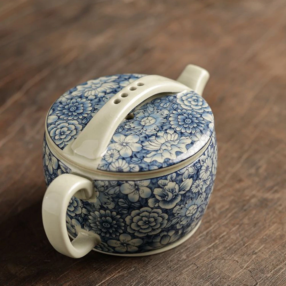 老套泥青花汉瓦茶壶陶瓷家用功夫茶具配件开片可养茶水壶泡茶器
