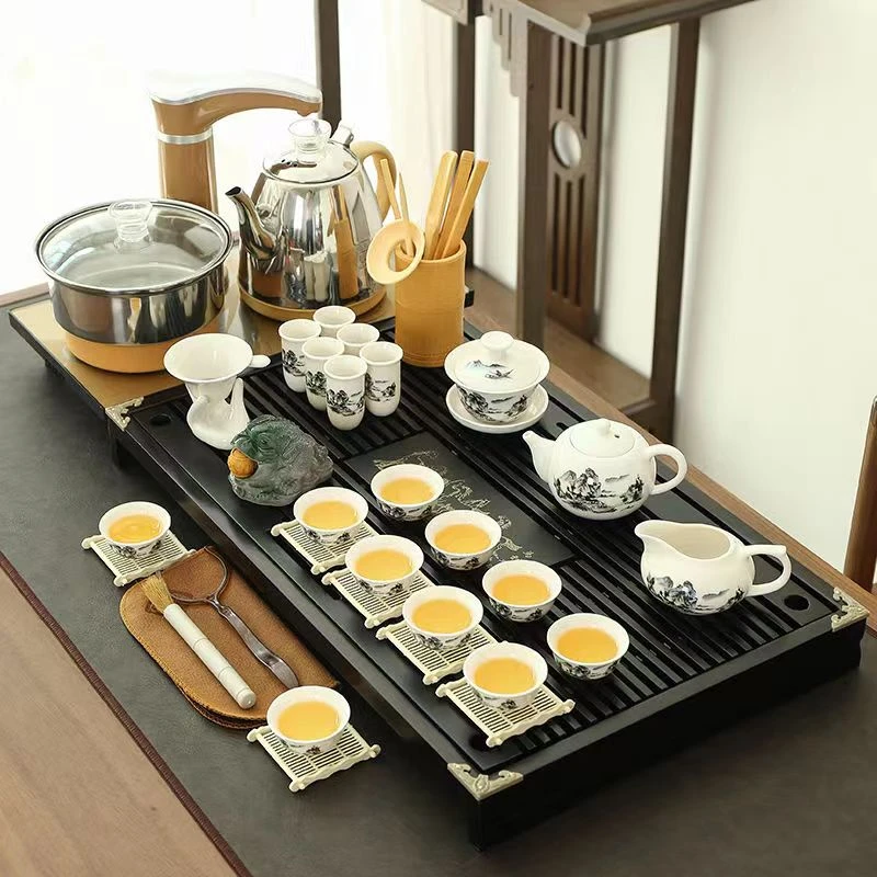 整套功夫茶具家用茶具套装喝茶全自动一体泡茶道客厅实木茶盘茶台