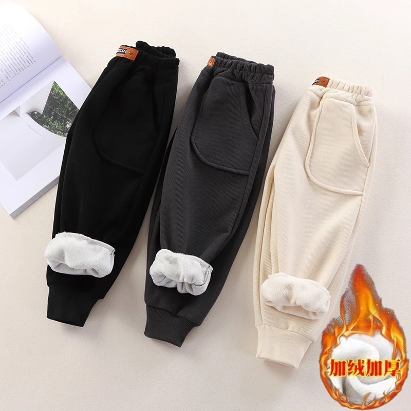 儿童冬季加绒加厚欧棉绒卫裤男女宝灯笼束脚裤中大童百搭外穿保暖