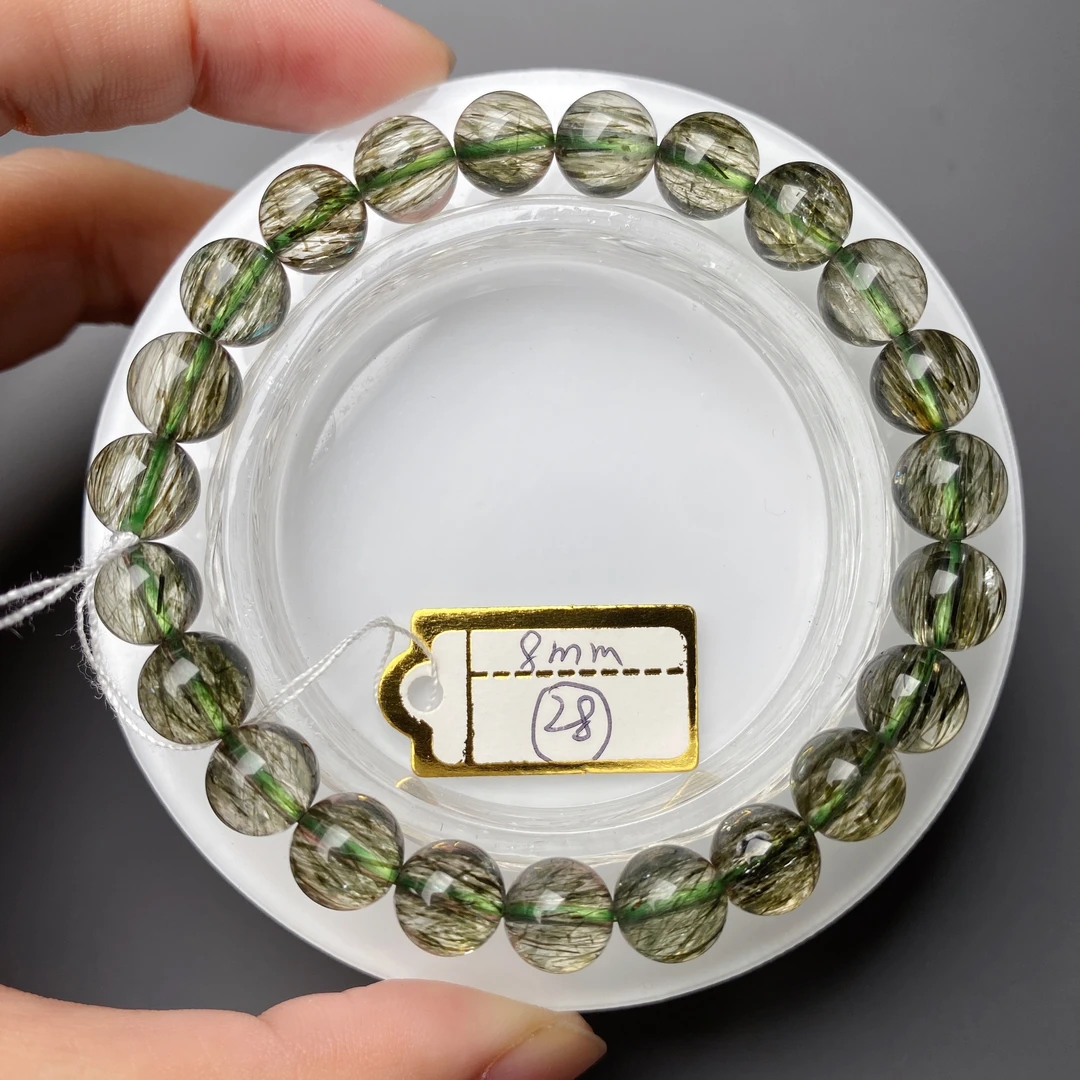 福利 一物一图 天然绿超七水晶手链女生绿发晶碧玺发手串顺发精美