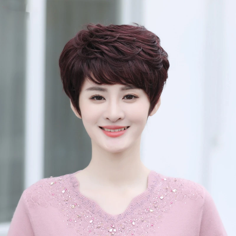 【真人发丝头套】假发女短发卷纹理0蓬松中老年短卷发女士发型透气