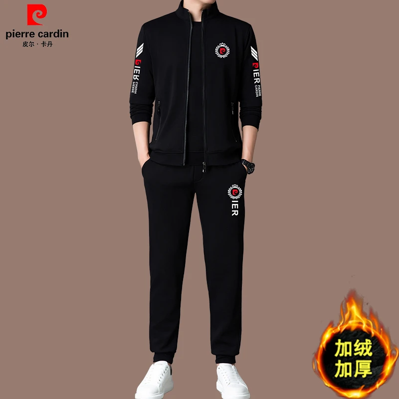 【皮尔卡丹 品牌正品】秋冬2025年新款男士休闲套装加绒外套两件套