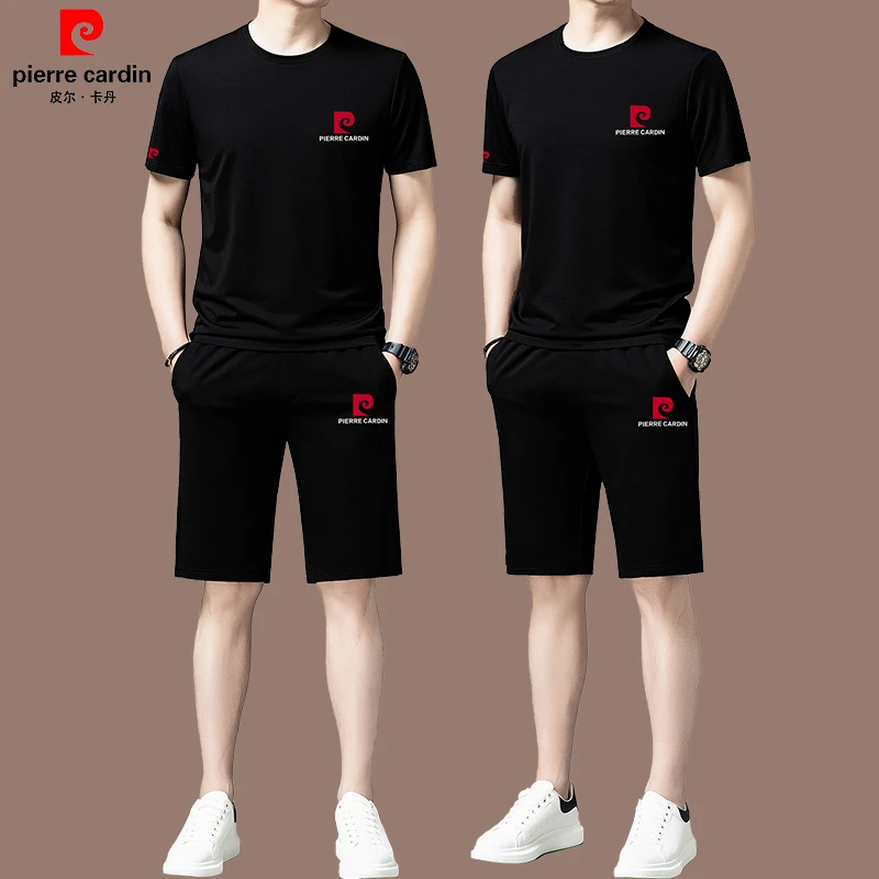 【皮尔卡丹 国际品牌】夏季新款桑蚕丝运动服套装男冰丝短袖短裤薄