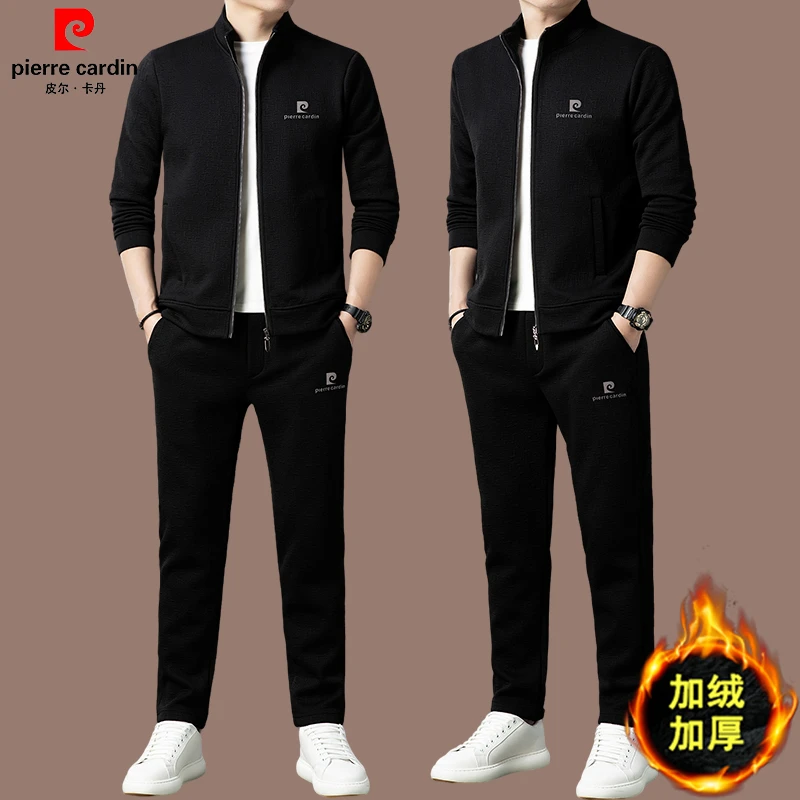 【皮尔卡丹成功男人的选择】冬季新款男士休闲运动套装加绒加厚外套