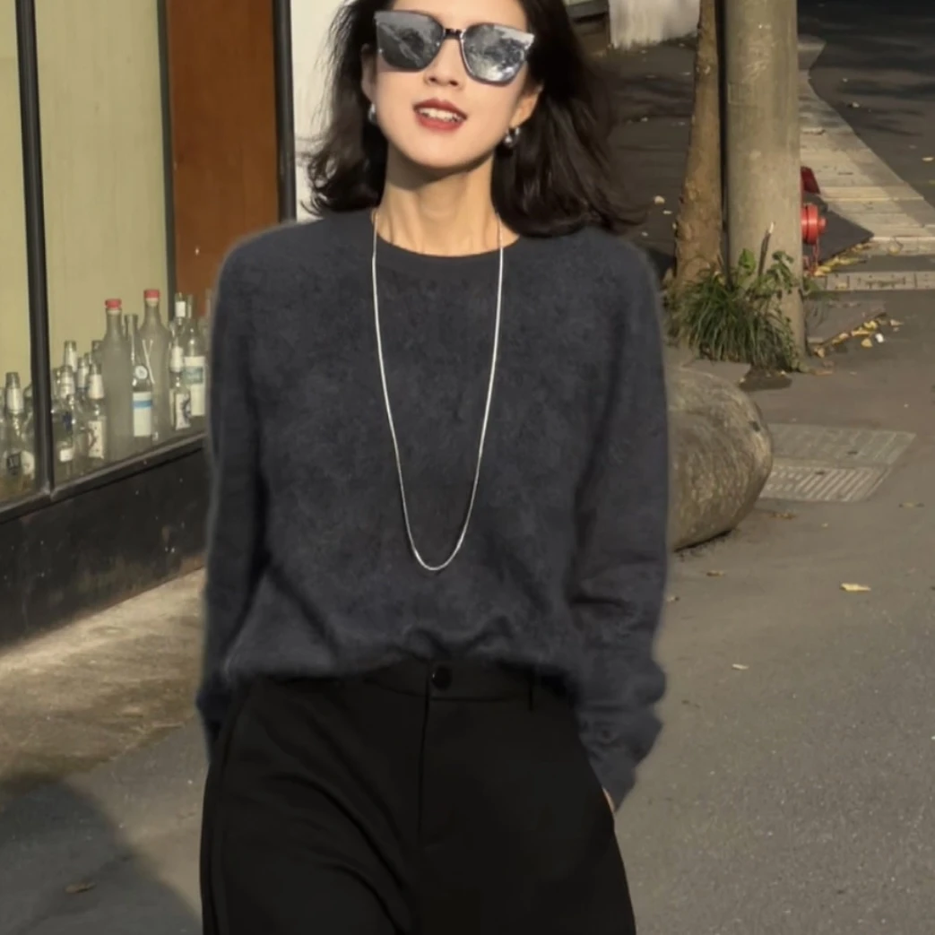 IMLINCONTE【伦敦雾色】百搭圆领新款纯色羊绒衫TS42ZZ083