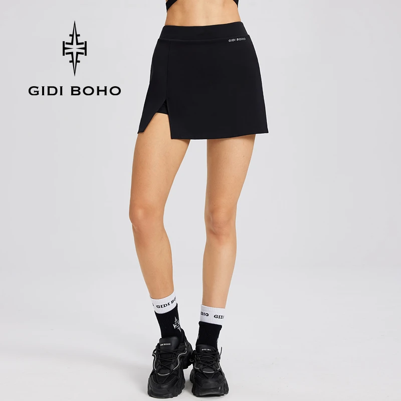 GIDI BOHO/极地薄荷高弹速干背心性感裸感开叉跑步高腰包臀运动裙