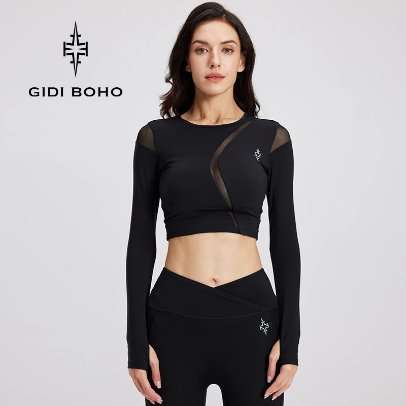 GIDI BOHO/极地薄荷紧身性感美背长袖上衣时尚户外运动健身瑜伽女