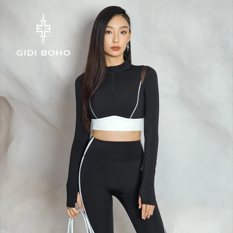 GIDI BOHO/极地薄荷新款户外运动女士速干显瘦紧身长袖中高强瑜伽