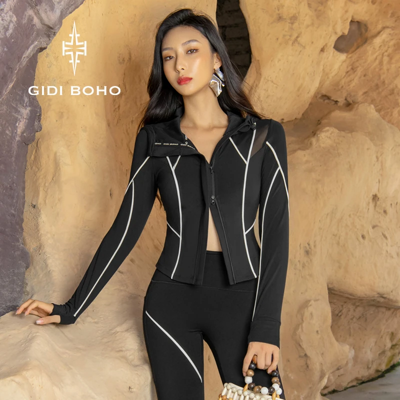 GIDI BOHO/极地薄荷新款长袖运动健身连帽短款户外瑜伽服外套