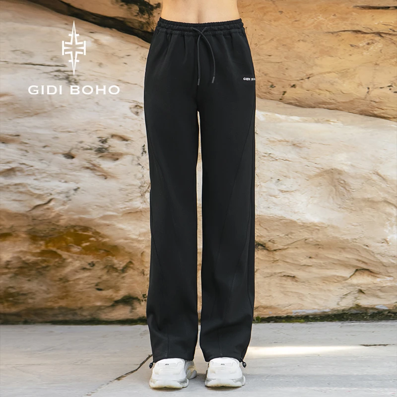 GIDI BOHO/极地薄荷初秋高腰休闲裤直筒时尚宽松阔腿户外运动长款