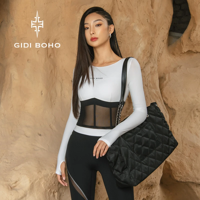 GIDI BOHO/极地薄荷冬季新款网纱长袖紧身显瘦塑身运动瑜伽服女子