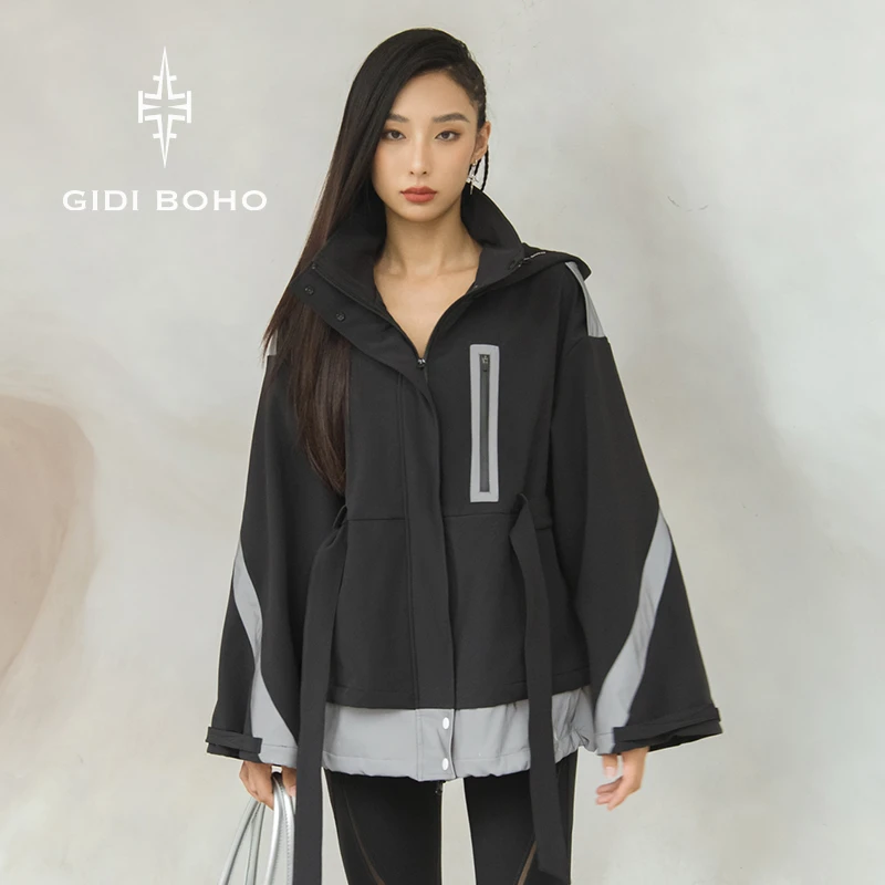 GIDI BOHO/极地薄荷冬季新款加绒防风时尚户外运动休闲连帽外套女