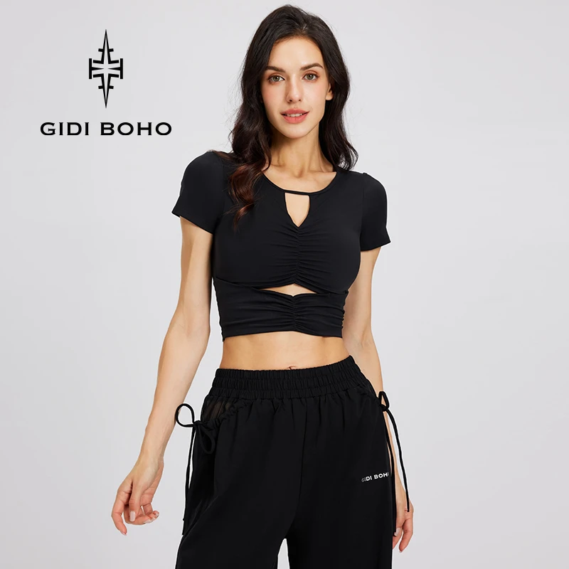 GIDI BOHO/极地薄荷夏季速干显瘦跑步运动健身瑜伽服纯色短袖t恤