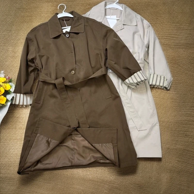 秋款拼色袖子中长款风衣24169