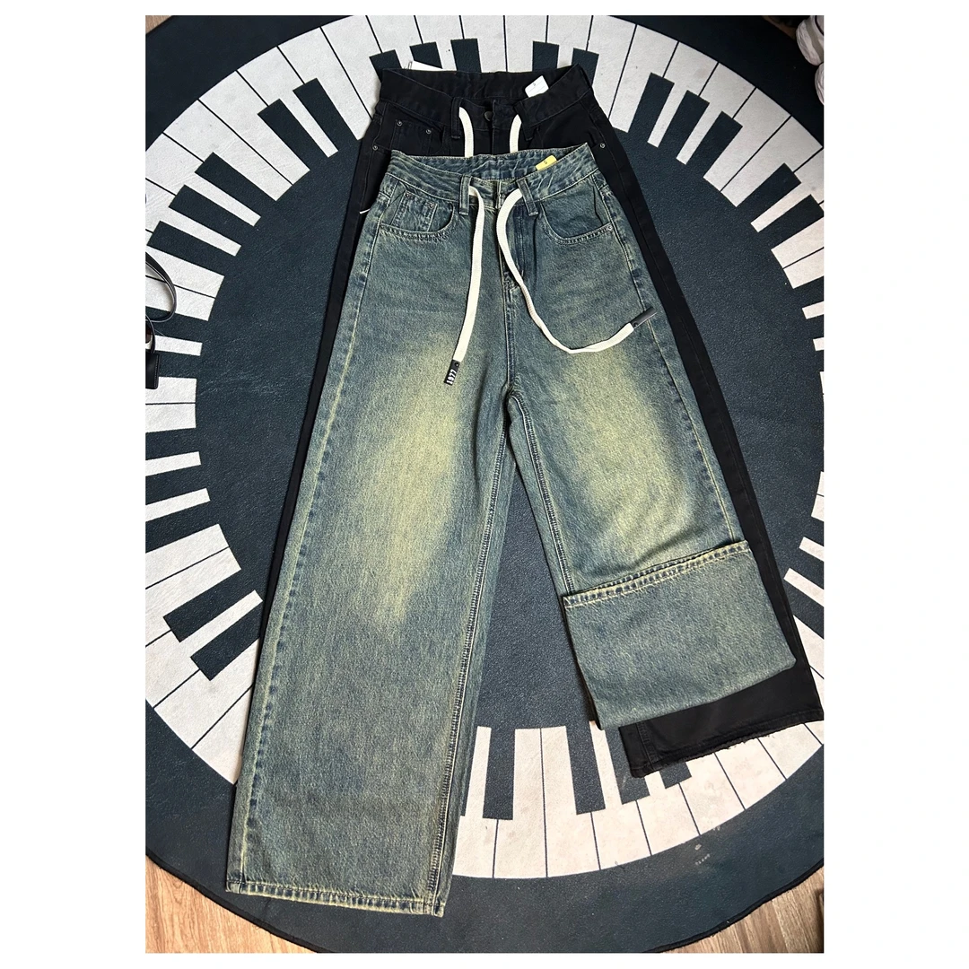 纳米抽绳直筒牛仔长裤733