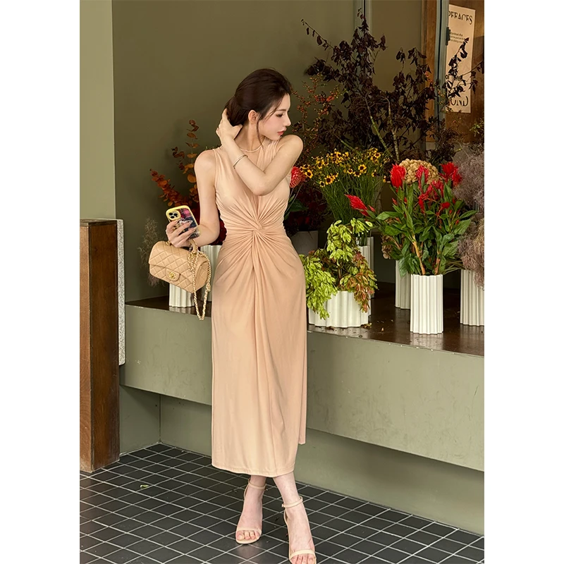 粉红pink 【韩女的松弛感】设计感扭结无袖背心连衣裙LWJ24B2Q1330