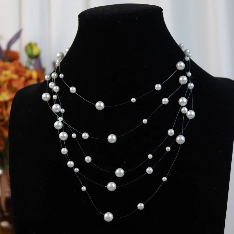 不锈钢项链 粉红Pink 法式高级感悬浮鱼线多层项链LWJ23D4S1310