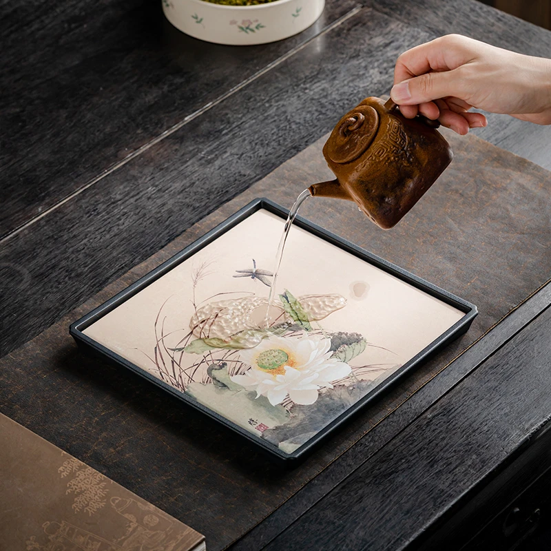 晟翔新中式当代新款简约创意吸水干泡盘粗陶陶瓷小茶盘